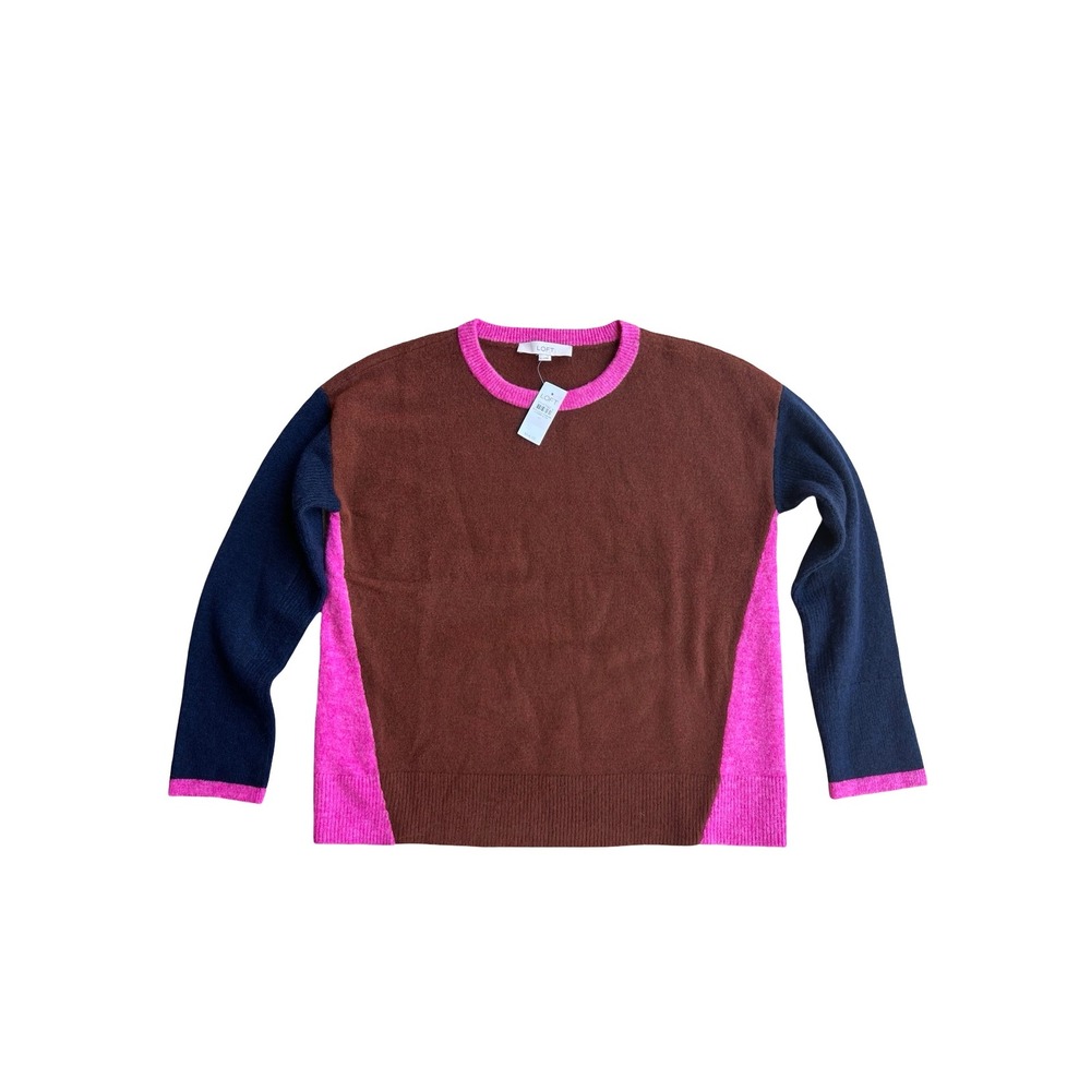 NWT $65 Loft Womens Colorblock Crew Neck M Sweater Jumper Brown Pink Navy Blue